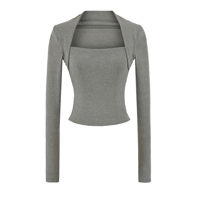 Square Neck Crop Top with Solid Color