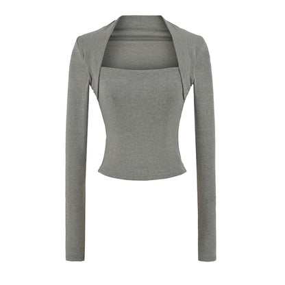 Square Neck Crop Top with Solid Color