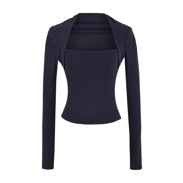 Square Neck Crop Top with Solid Color