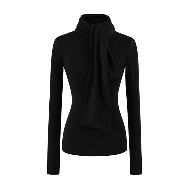 Mock Neck Long-Sleeve Top in Solid Hue