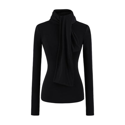 Mock Neck Long-Sleeve Top in Solid Hue