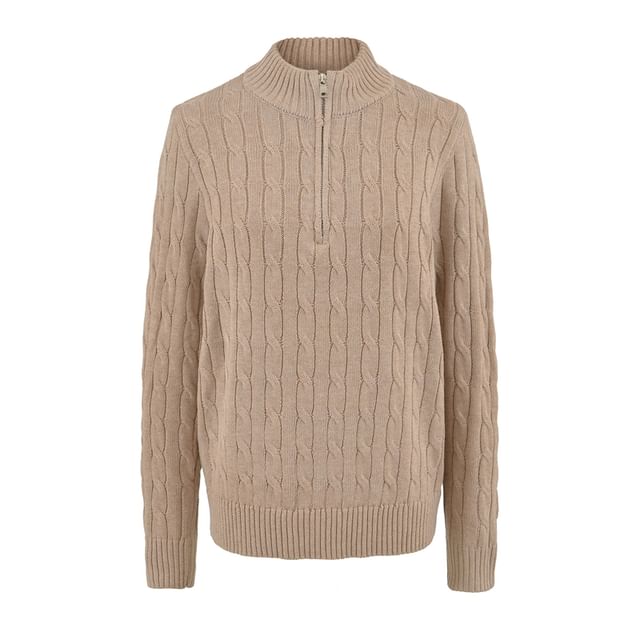 Half-Zip Cable Knit Sweater with Mock Neck