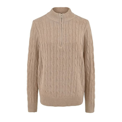 Half-Zip Cable Knit Sweater with Mock Neck