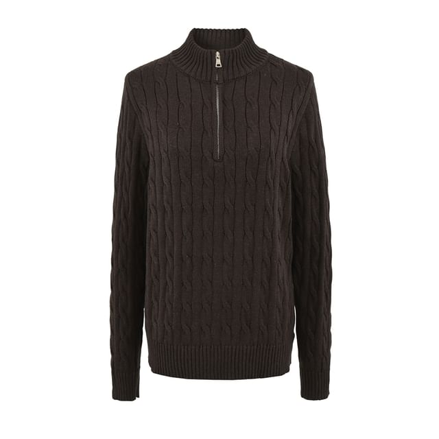 Half-Zip Cable Knit Sweater with Mock Neck