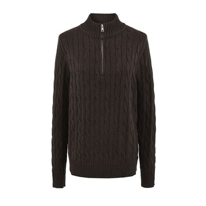 Half-Zip Cable Knit Sweater with Mock Neck