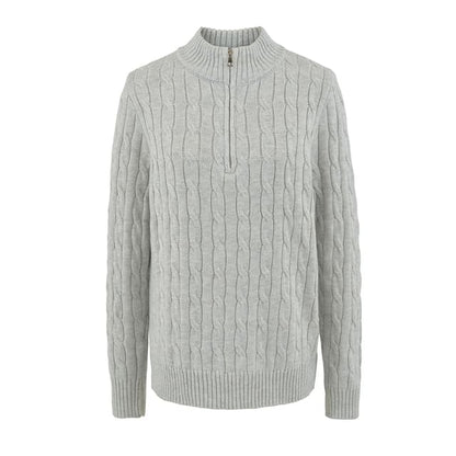 Half-Zip Cable Knit Sweater with Mock Neck