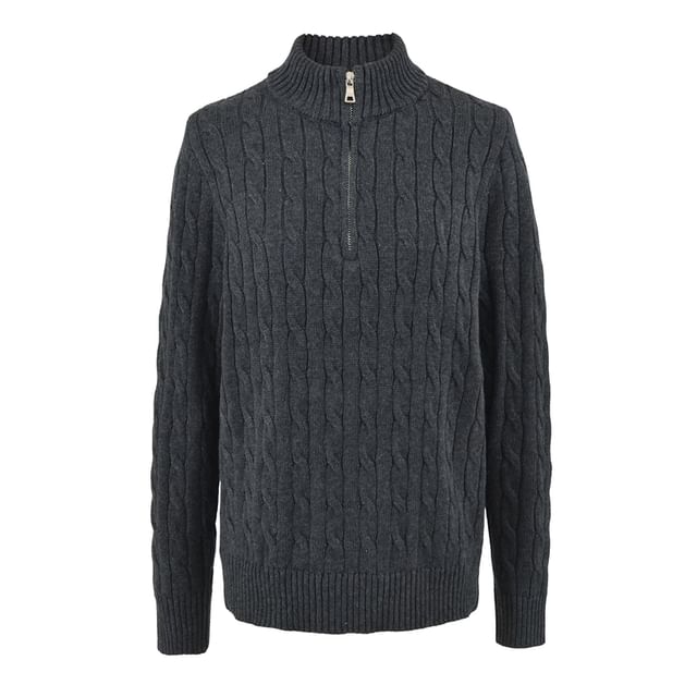 Half-Zip Cable Knit Sweater with Mock Neck