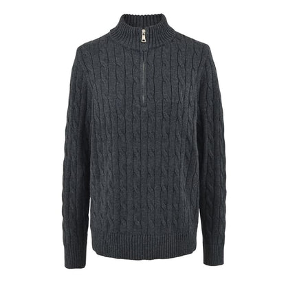 Half-Zip Cable Knit Sweater with Mock Neck