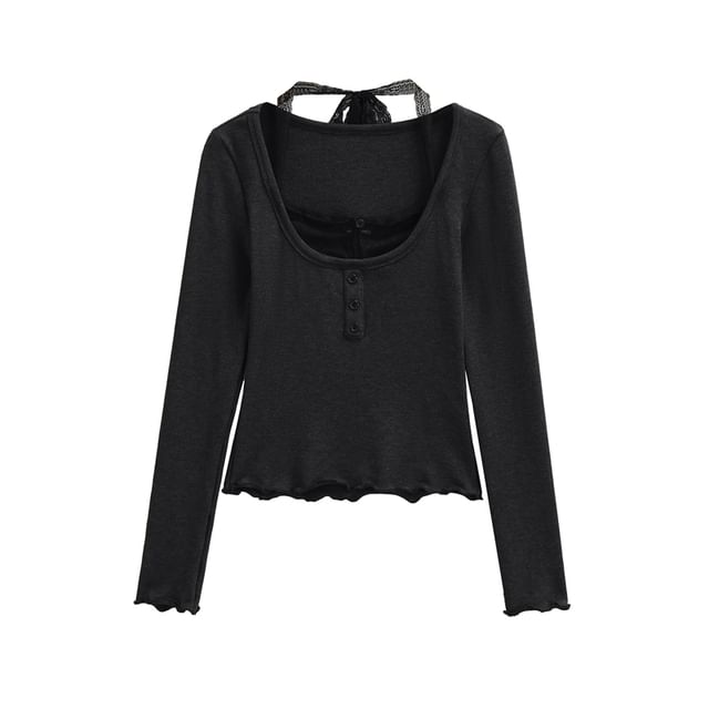 Halter Neck Cropped Knit Top with Sleeves
