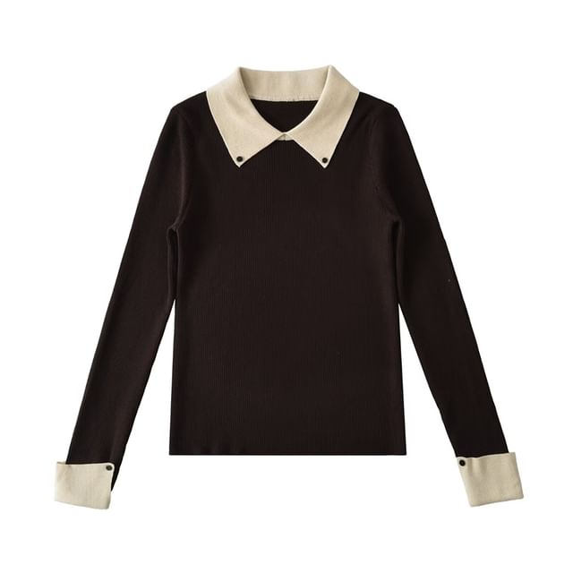 Collared Mock Neck Long Sleeve Knit Top