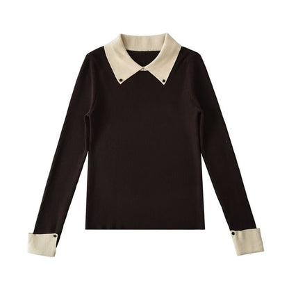 Collared Mock Neck Long Sleeve Knit Top