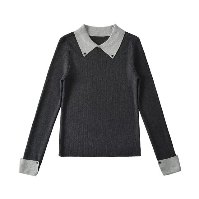 Collared Mock Neck Long Sleeve Knit Top