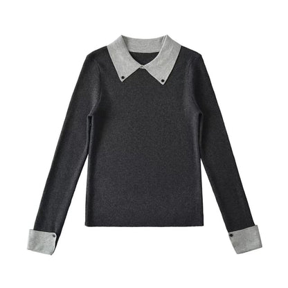 Collared Mock Neck Long Sleeve Knit Top