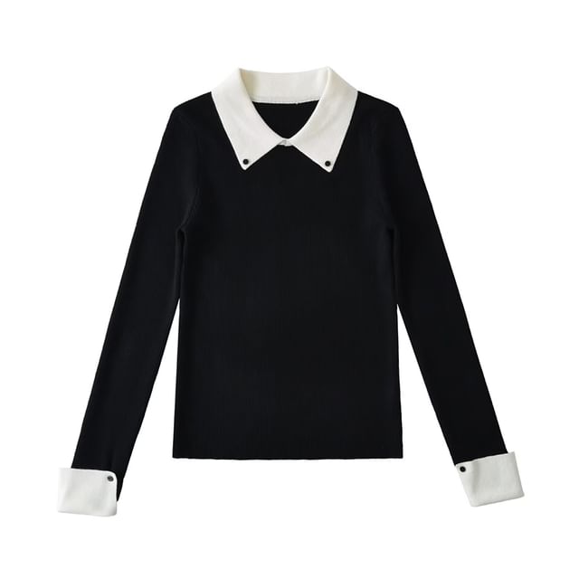 Collared Mock Neck Long Sleeve Knit Top