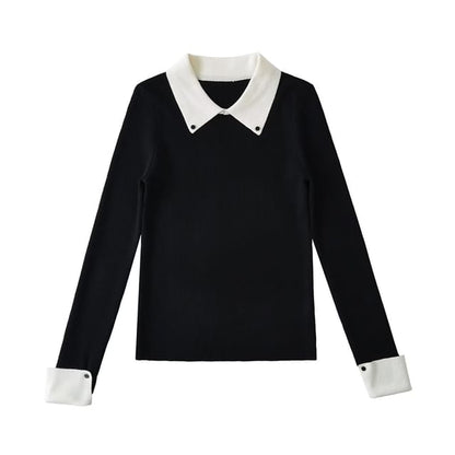 Collared Mock Neck Long Sleeve Knit Top