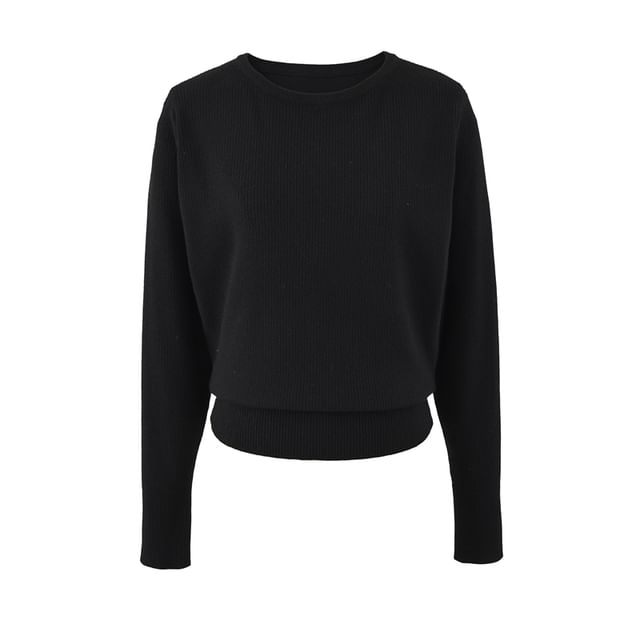 Crew Neck Solid Knit Sweater