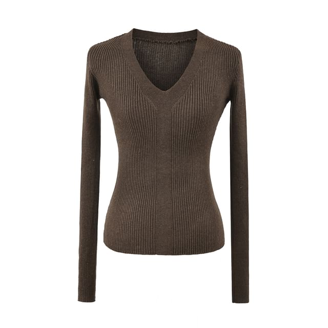 V-Neck Long Sleeve Solid Knitwear