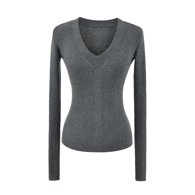 V-Neck Long Sleeve Solid Knitwear