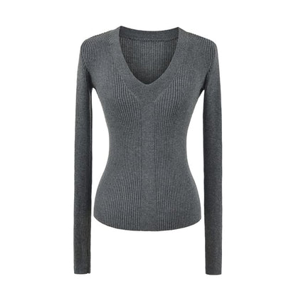 V-Neck Long Sleeve Solid Knitwear