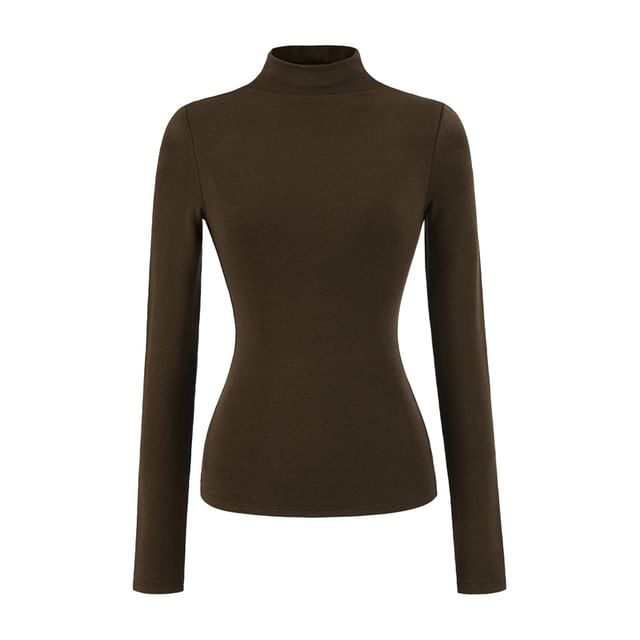 Mock Neck Long Sleeve Solid T-Shirt