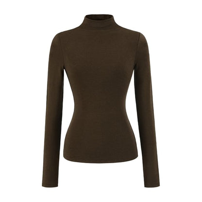 Mock Neck Long Sleeve Solid T-Shirt
