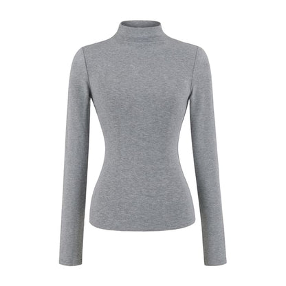 Mock Neck Long Sleeve Solid T-Shirt