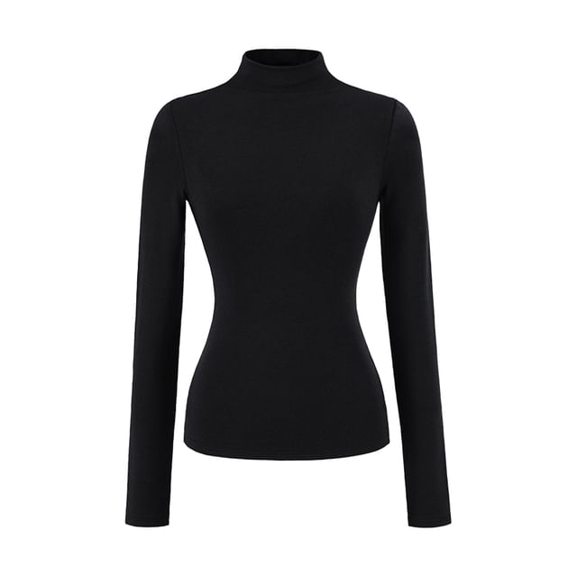 Mock Neck Long Sleeve Solid T-Shirt