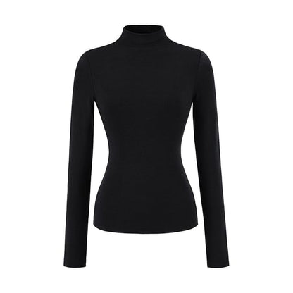Mock Neck Long Sleeve Solid T-Shirt