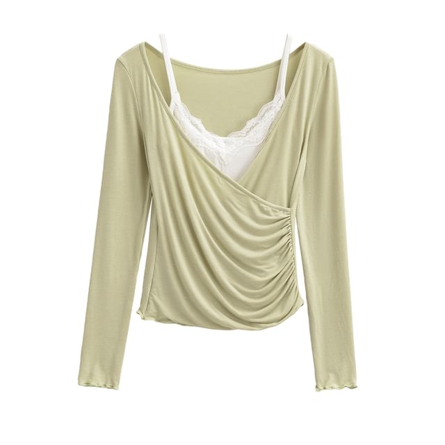 V-Neck Top with Lace Cami Set