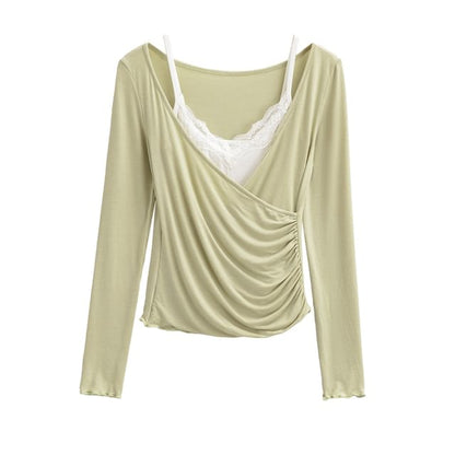 V-Neck Top with Lace Cami Set