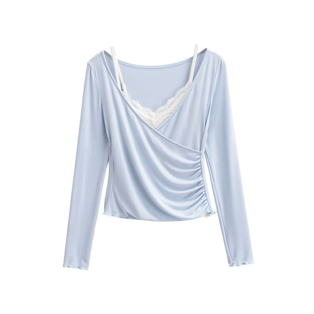 V-Neck Top with Lace Cami Set