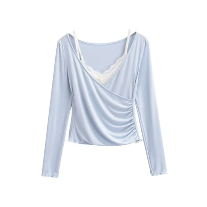 V-Neck Top with Lace Cami Set