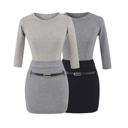 3/4 Sleeve Crewneck Knit Top & Mini Skirt