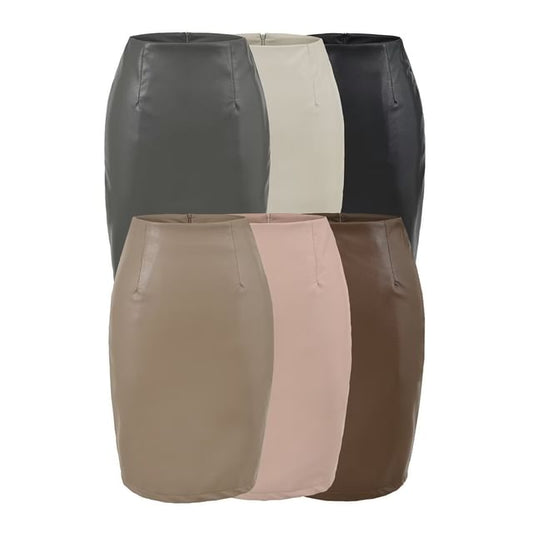 Faux Leather Pencil Skirt - High Waist