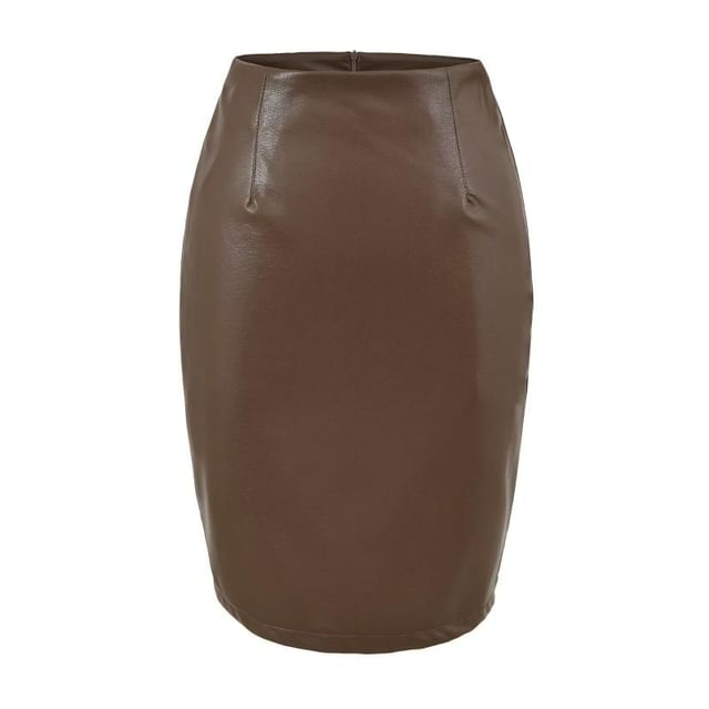 Faux Leather Pencil Skirt - High Waist