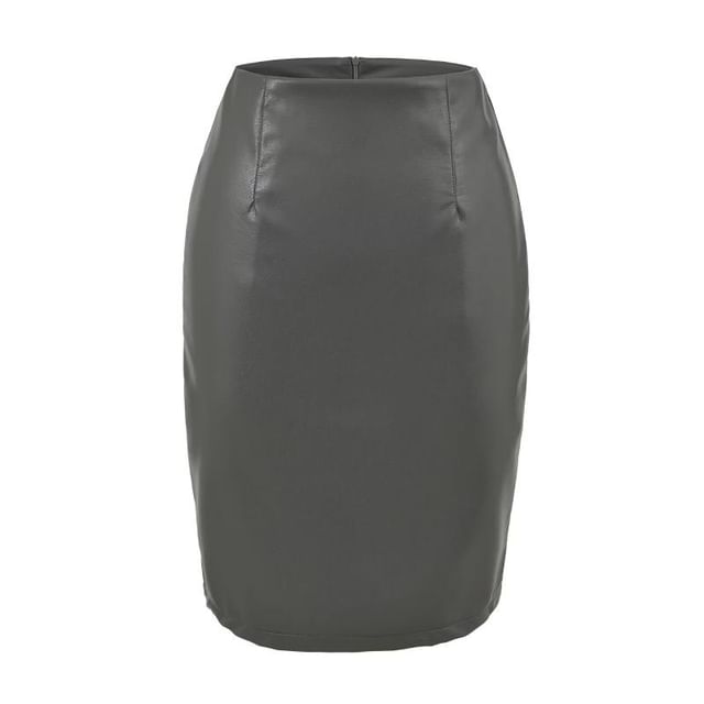 Faux Leather Pencil Skirt - High Waist