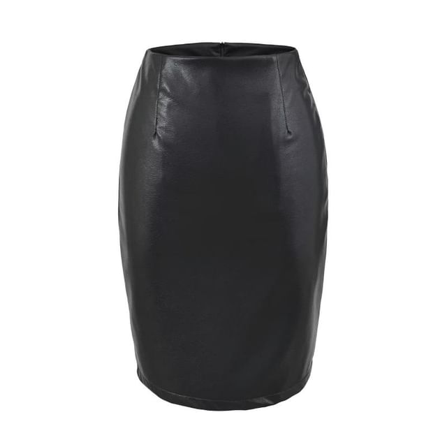 Faux Leather Pencil Skirt - High Waist
