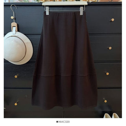High Waist Plain Maxi A-Line Skirt