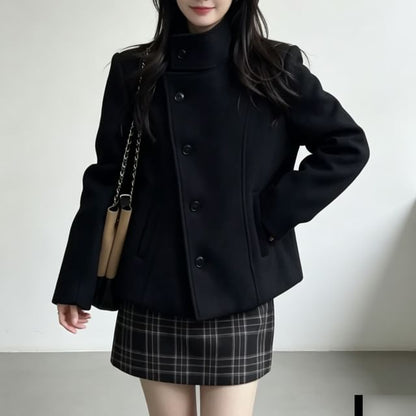Collar Single-Breasted Blazer & Mid Rise Plaid Mini Pencil Skirt Set