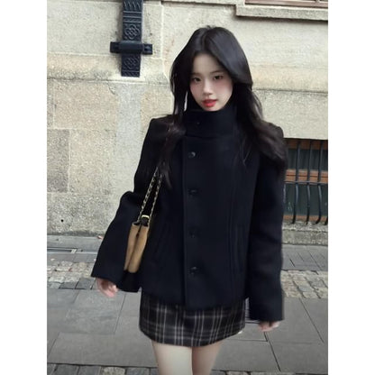 Collar Single-Breasted Blazer & Mid Rise Plaid Mini Pencil Skirt Set