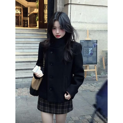 Collar Single-Breasted Blazer & Mid Rise Plaid Mini Pencil Skirt Set