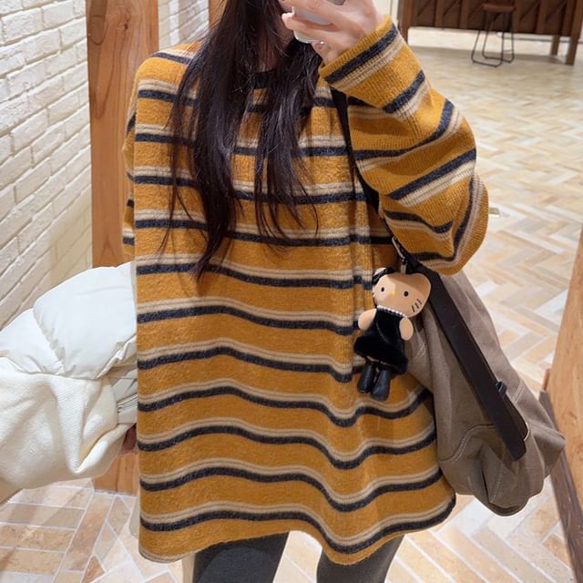 Drop Shoulder Crew Neck Striped Tee