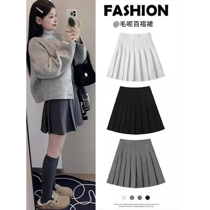 High Waist Pleated Mini A-Line Skirt