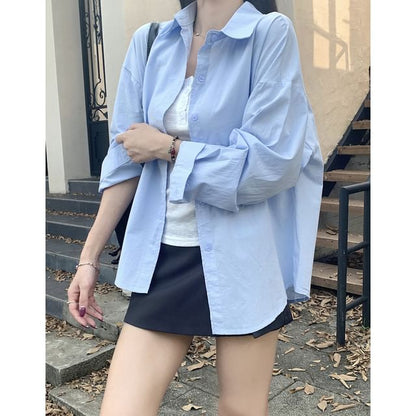 Loose-Fit Solid Long-Sleeve Button-Down Shirt