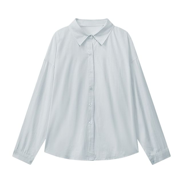 Loose-Fit Solid Long-Sleeve Button-Down Shirt