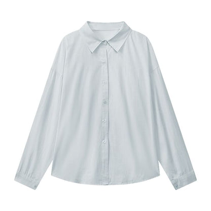 Loose-Fit Solid Long-Sleeve Button-Down Shirt