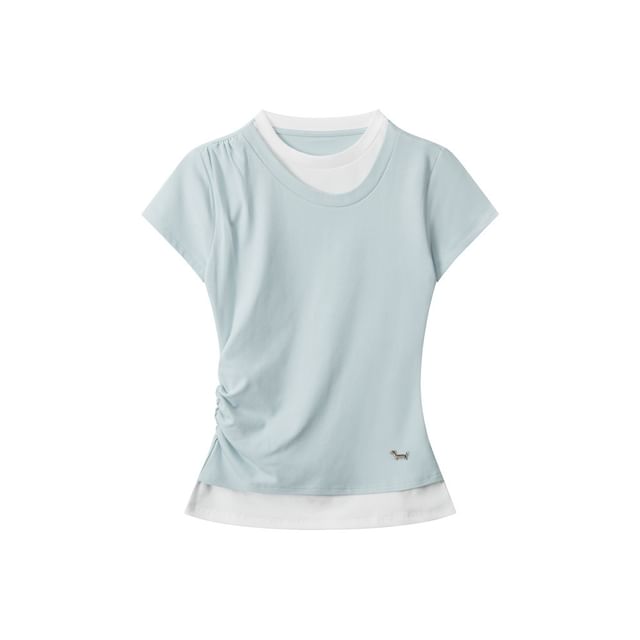 Color-Block Ruched Short Sleeve Top