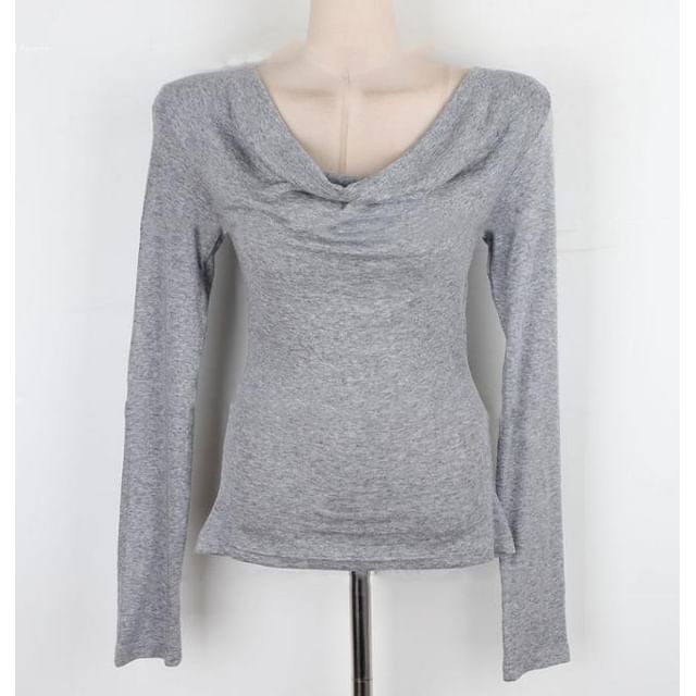 Off-Shoulder Solid Top with Long Sleeves