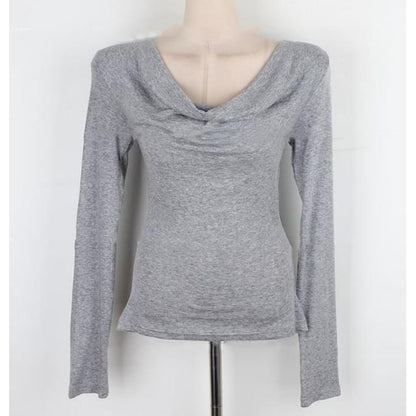 Off-Shoulder Solid Top with Long Sleeves