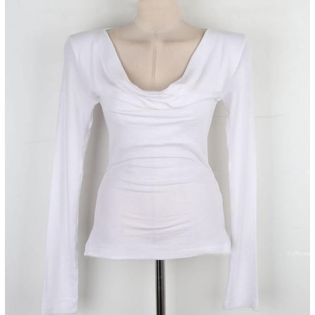 Off-Shoulder Solid Top with Long Sleeves